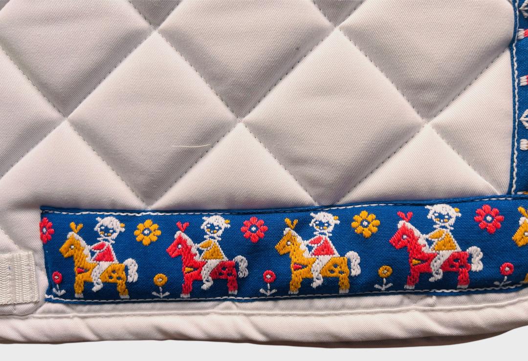 Dutch Girl & Pony Ribbon White Cotton Saddle Pad
