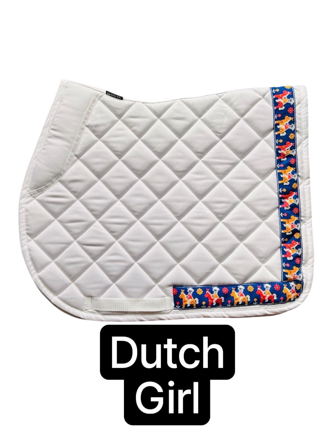Dutch Girl & Pony Ribbon White Cotton Saddle Pad