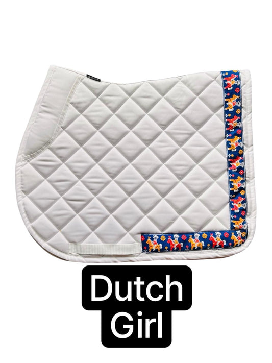 Dutch Girl & Pony Ribbon White Cotton Saddle Pad