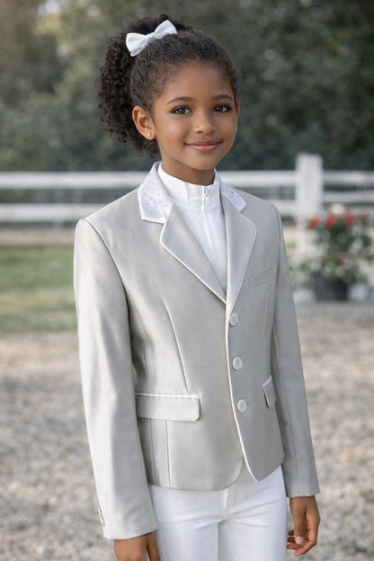 Ruby Roo Essentials Show Jacket – Silver & White - Rhinestone Overlay